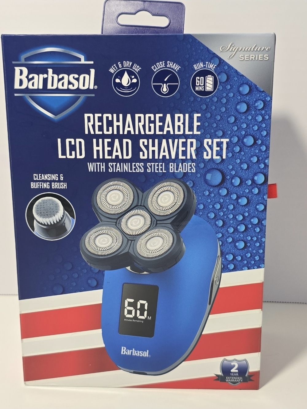 Barbasol Rechargeable LCD Head Shaver - Blue- New In The Box